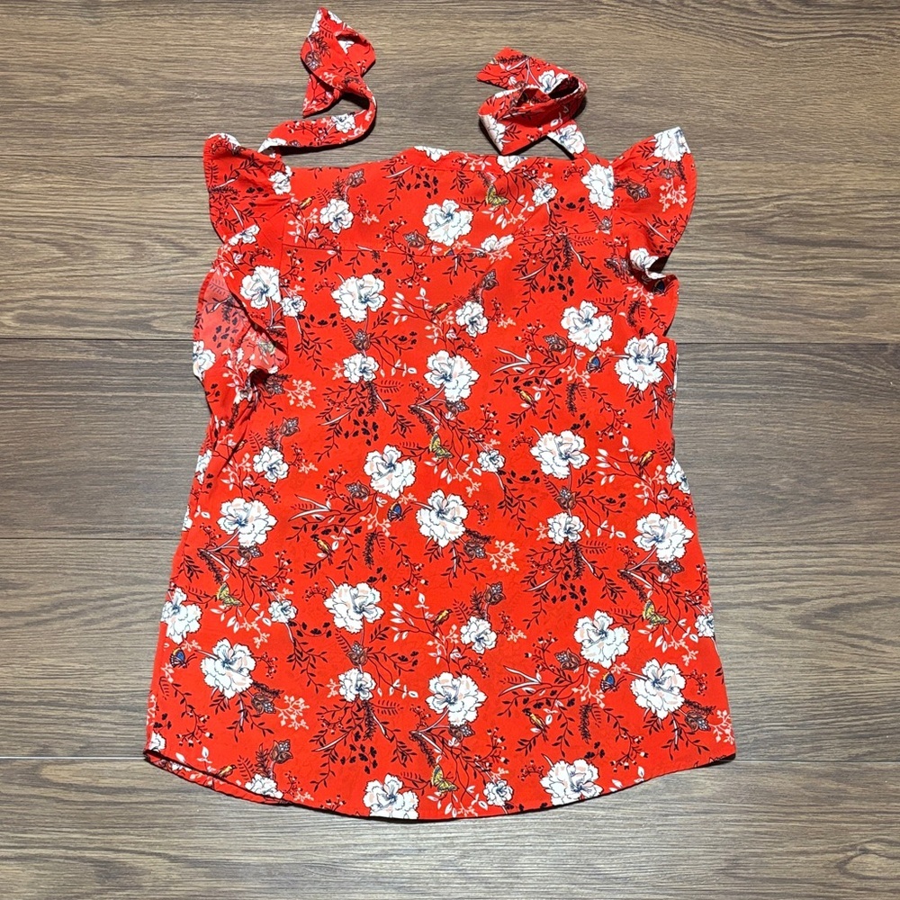 Abercrombie & Fitch Red Flutter Sleeve Ruffled Bl… - image 6